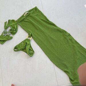 Monday Swimwear Green Bikini Set with Cover-Up